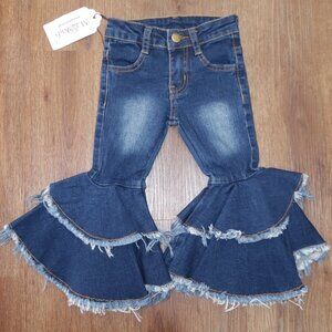NWT Girls ML Kids Boutique Dark Wash Denim Wide Leg Bell Bottom Flare Jeans 18m